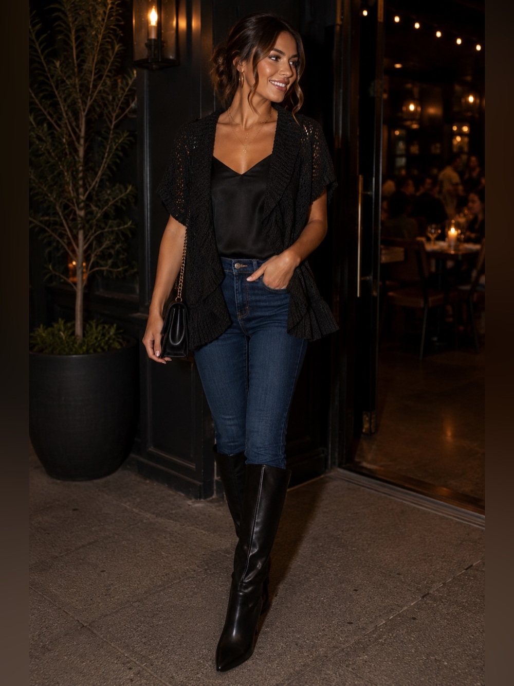 NEW WOMAN DESIGN Women’s Black Open‑Front Knit High-Low Cardigan Sweater GUC SzM